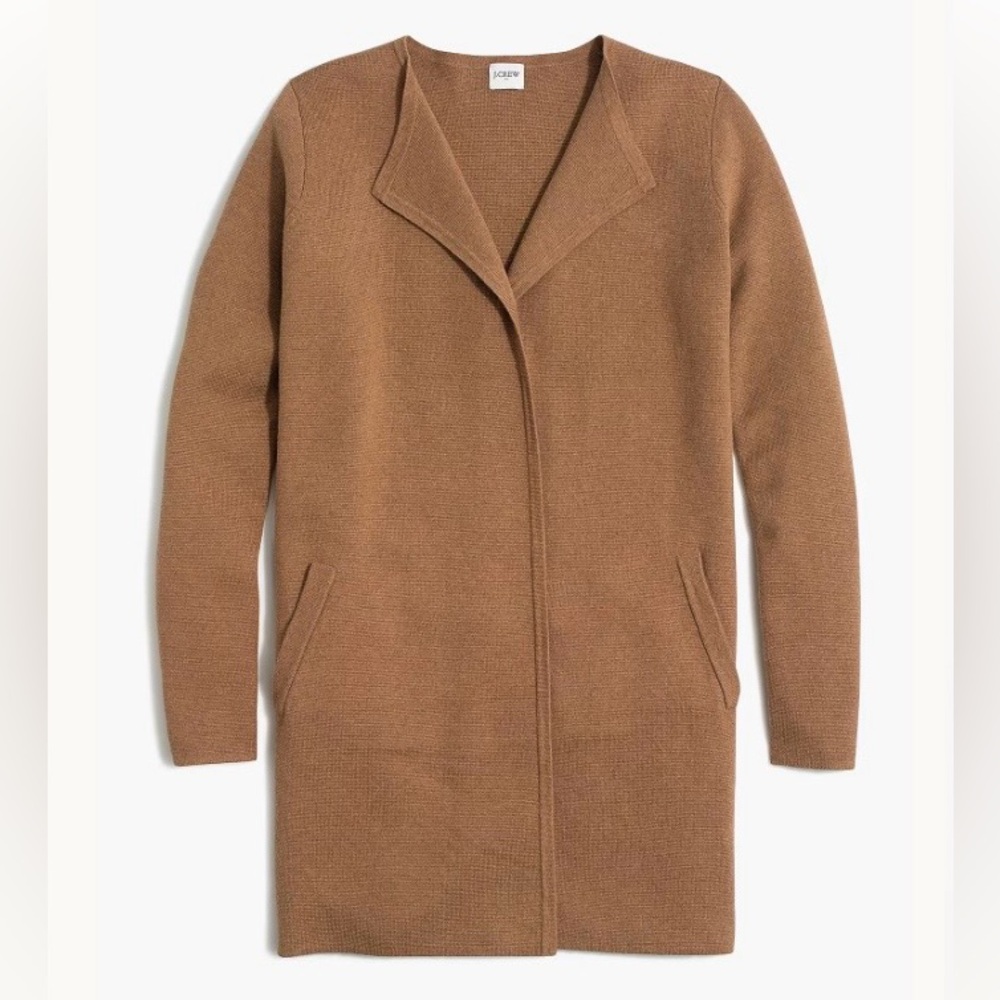 Women’s Jcrew Factory Brown Camel Open Front Sweater Jacket Cardigan Size S Long